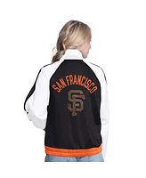 G-iii Sports by Carl Banks Women's White/Black San Francisco Giants Rally Rhinestone Raglan Full-Zip Track Jacket