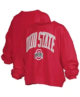 Pressbox Women's Scarlet Ohio State Buckeyes Janise Arch Over Logo Waist Length Oversized Pullover Sweatshirt
