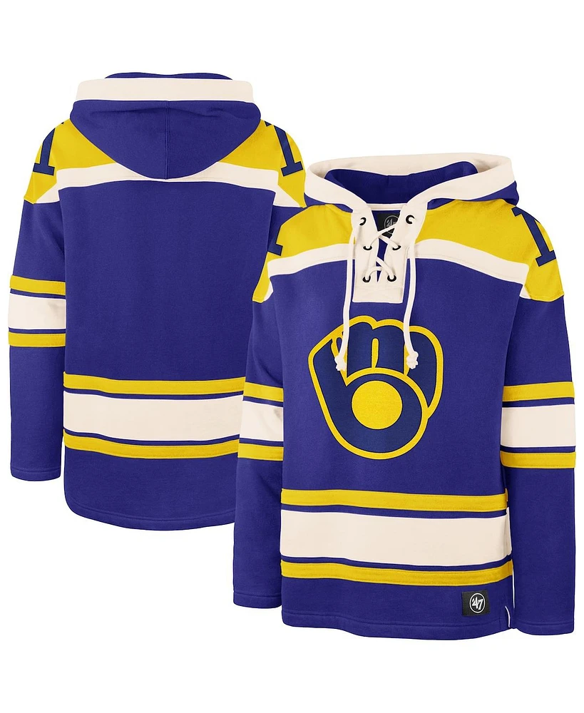 '47 Brand Men's Royal Milwaukee Brewers Superior Lacer Pullover Hoodie
