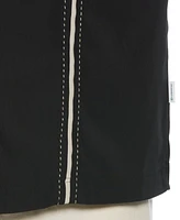 Cubavera Men's Pick Stitch Panel Short Sleeve Button-Down Shirt