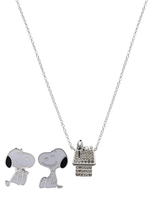 Unwritten Peanuts Crystal Snoopy Doghouse Earring and Necklace Set