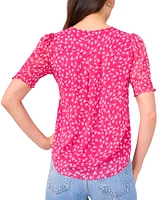 Sam & Jess Petite Printed Puff-Sleeve Pintuck Blouse