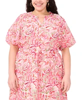 Vince Camuto Plus Split Neck Puff Slv Maxi Dress W Waist Tie
