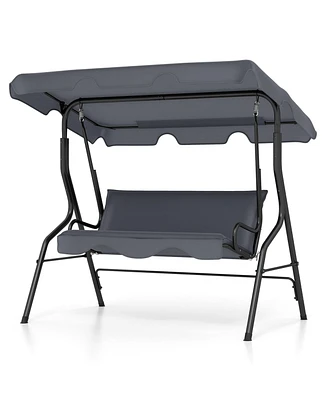 3 Seat Outdoor Patio Canopy Swing with Cushioned Steel Frame