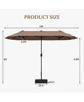 Gymax 13FT Double-sided Patio Umbrella w/ Crank Handle Base Safety Lock