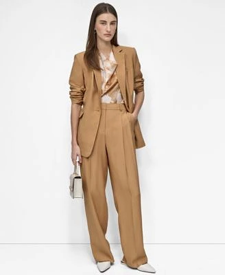Dkny Womens Notched Collar Blazer Printed Cowlneck Sleeveless Blouse High Waist Pants