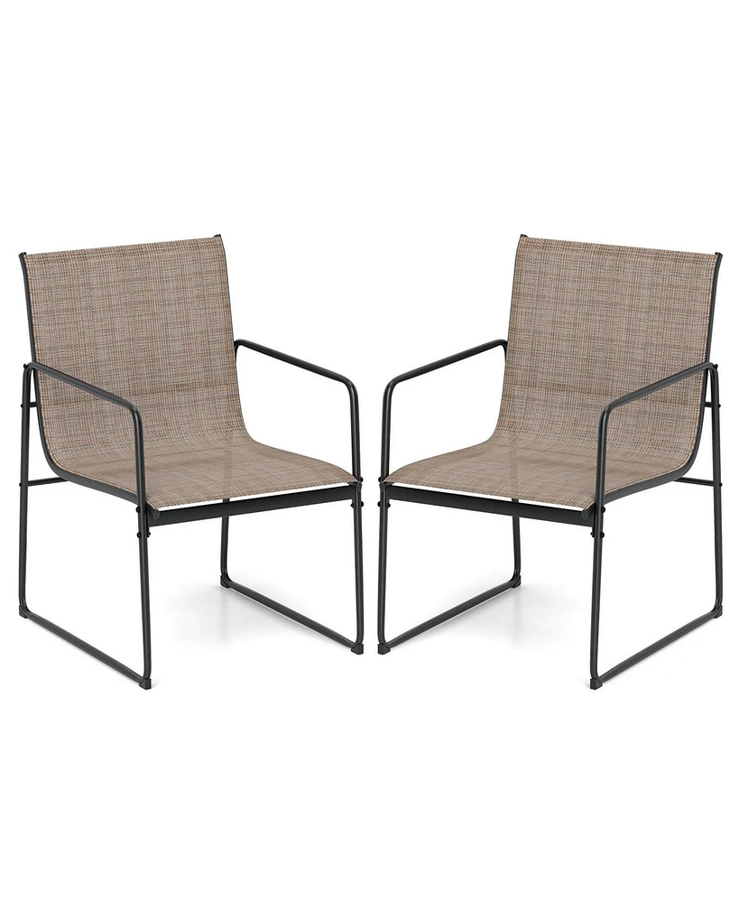 2 Pcs Outdoor Dining Chairs Patio Furniture Chair with Breathable Seat & Backrest