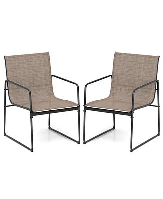 2 Pcs Outdoor Dining Chairs Patio Furniture Chair with Breathable Seat & Backrest