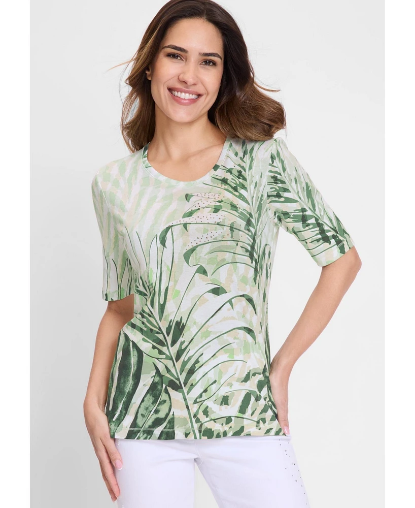 Olsen Women's Embellished Palm Print T-Shirt