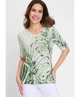 Olsen Women's Embellished Palm Print T-Shirt
