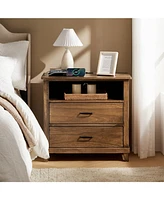 Miguel 2-Drawer Solid Wood End Table with Built-in Power Outlet and Usb Ports