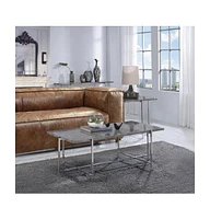 Industrial Style Faux Marble Rectangular End Table with Wood and Metal Frame