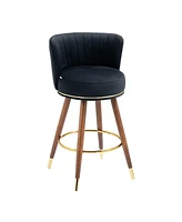 Set of 2 Upholstered Bar Stools with Solid Wood Legs and Footrest Fixed Height 360 Degree Swivel Counter Chairs for Kitchen Island Dining or Lounge Ar