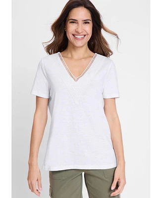 Olsen Women's Modern Eyelet V-Neck T-Shirt