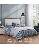Bebejan Blue Geo Lines Bedding 100% Cotton Sateen 5 Piece Queen Size Reversible Comforter Set