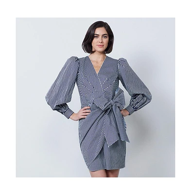 Etcetera Women's Striped Wrap Shirt Dress Oracle