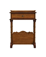 Solid & Manufactured Wood Side Table with Storage Drawer and Magazine Holder
