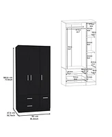 Sebree Armoire Wardrove 71", 4 Doors, Hanging Rod, 3 Cabinets, 6 Shelves, White