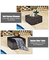 Gymax 4PCS Rattan Patio Conversation Furniture Set Yard Outdoor w/ Cushion