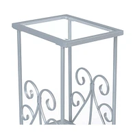 Contemporary Glass and Metal Square End Table with Lower Shelf