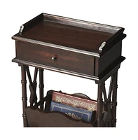 24" Black Solid and Manufactured Wood End Table With Drawer And Shelf With Magazine Holder