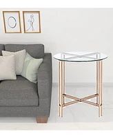 Contemporary Glass and Metal Round End Table with Elegant Finish