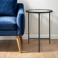 Minimalist Round End Table with Clear Tempered Glass Top and Metal Base