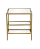 Modern 22" Square End Table – Brass Finish, Clear Glass, and Two Shelves