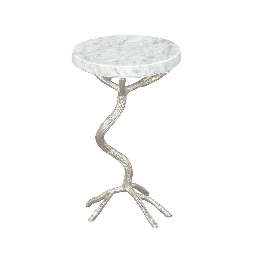 Stylish 22" Marble End Table – Round White Top with Silver Legs for Elegant Decor