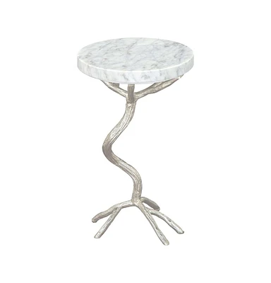 Stylish 22" Marble End Table – Round White Top with Silver Legs for Elegant Decor
