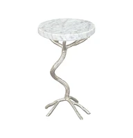 Stylish 22" Marble End Table – Round White Top with Silver Legs for Elegant Decor