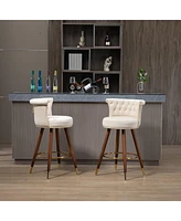 Set of 2 Swivel Bar Stools with Backrest and Footrest Upholstered Counter Height Chairs Solid Wood Legs for Kitchen Island Dining or Home Bar-The