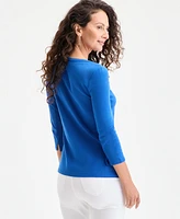 Style & Co Women's Pima Cotton 3/4-Sleeve Boat-Neck Top, Regular Petite