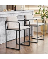 Set of 2 Modern Counter Height Bar Stools with Metal Frame Armrests and Upholstered Cushions for Kitchen Island Dining Room or Home Seating-The Po