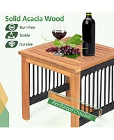 3pcs Patio Acacia Wood Bistro Table Rocking Chair Set All-Weather Rope Outdoor
