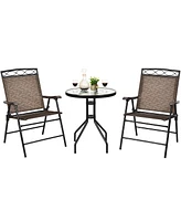 Gymax 3PCS Bistro Set Conversation Set Pub Patio Outdoor w/ Folding Chairs Table