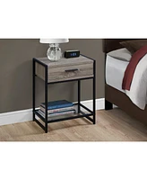 Contemporary End Table with Glass Top, Metal Frame, Drawer & Shelf