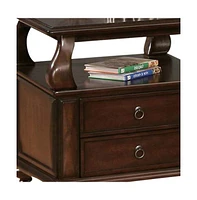 Sturdy Solid Wood Square End Table with Two Drawers and Open Shelf