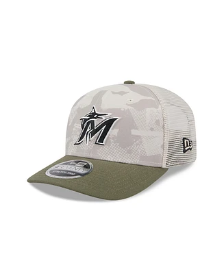 New Era Men's Light Beige/Olive Miami Marlins 2025 Armed Forces Day 9SEVENTY Adjustable Hat