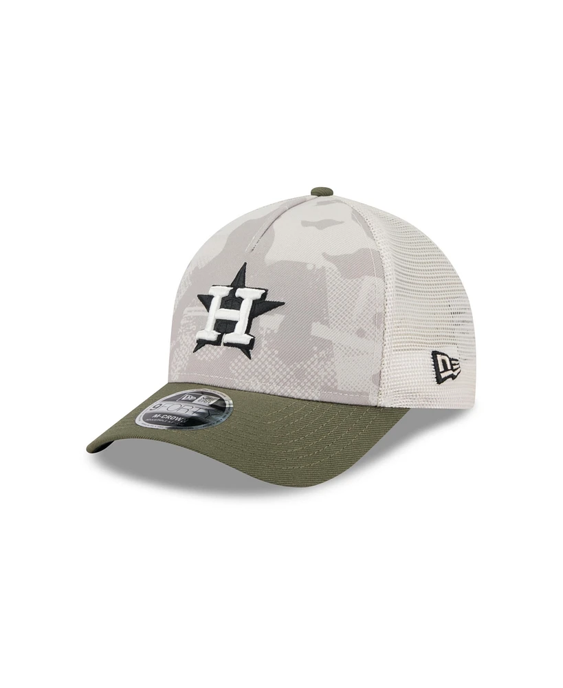 New Era Men's Light Beige/Olive Houston Astros 2025 Armed Forces Day 9FORTY M-Crown A-Frame Adjustable Hat