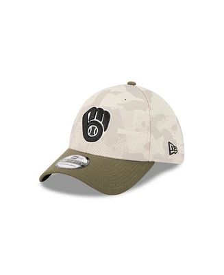 New Era Men's Light Beige/Olive Milwaukee Brewers 2025 Armed Forces Day 39THIRTY Flex Hat
