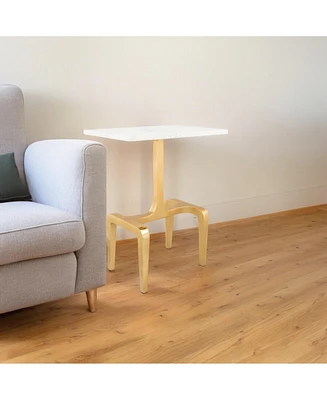 Rectangular End Table with Genuine Marble Look Top for Living Room