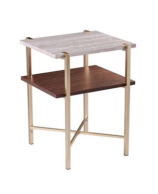 24" Brass Manufactured Wood And Iron Square End Table With Shelf
