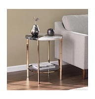 24" Black Manufactured Wood And Iron Round End Table With Two Shelves