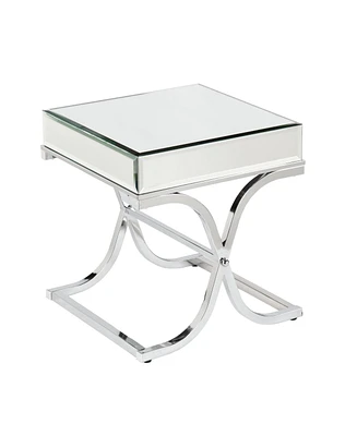22" Silver And Clear Mirrored Glass Square End Table