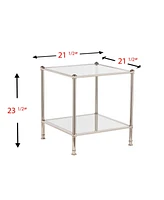 24" Silver Glass And Iron Square Mirrored End Table