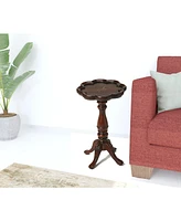 20" Dark Brown And Cherry Wood Floral Top End Table
