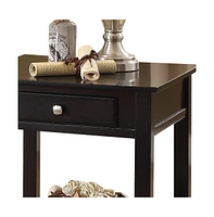 Square End Table with Drawer and Shelf – Manufactured Wood Accent Table