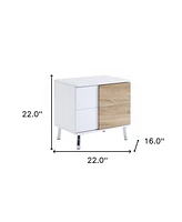 Modern Wood Look Rectangular Side Table with Dual Storage Drawers