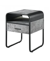 Square Wood and Metal End Table with Storage Drawer and Shelf